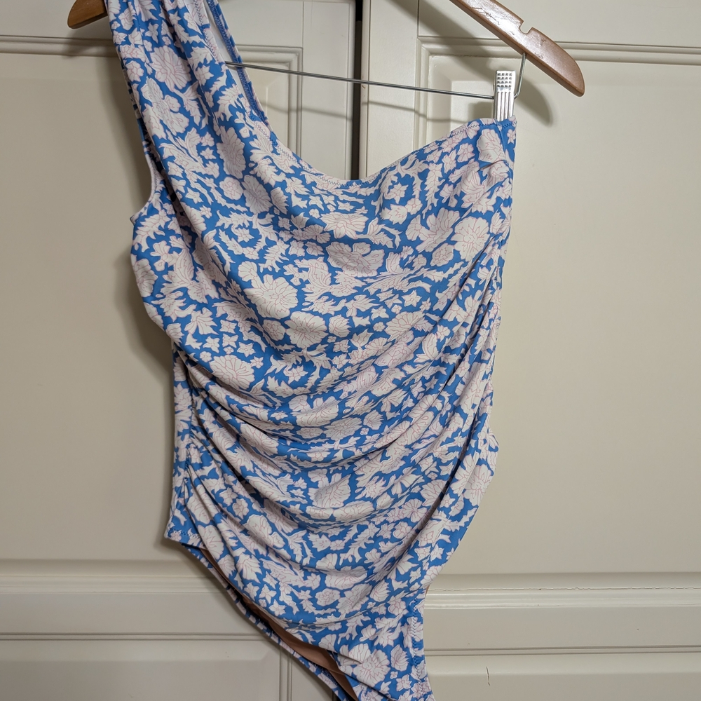 J. Crew Blue and White Floral One-Piece Swimsuit